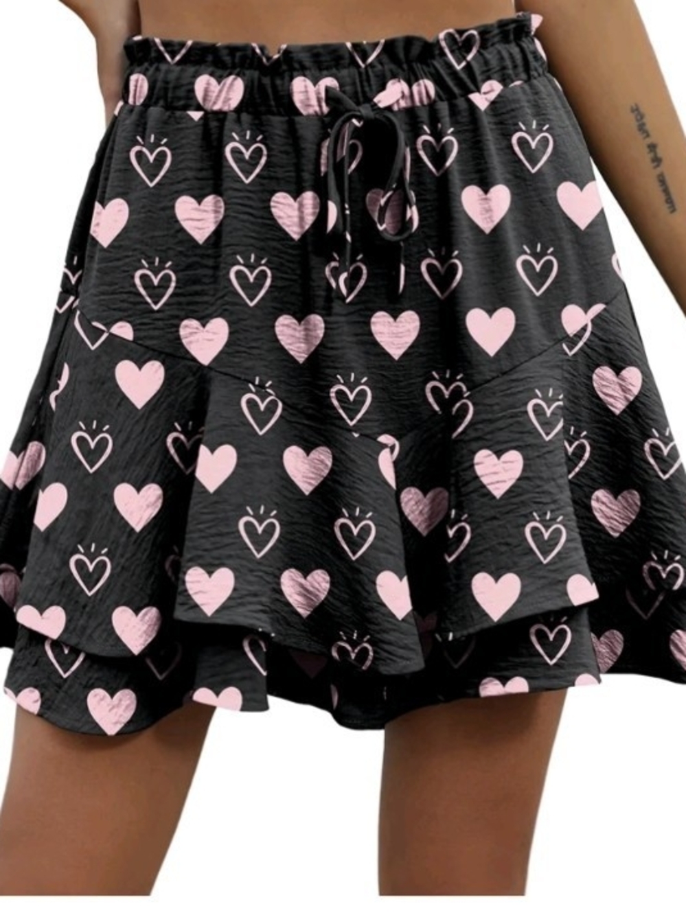Pink Heart Black Skater Skort with Elastic Waist It's A Skort. They Are So In